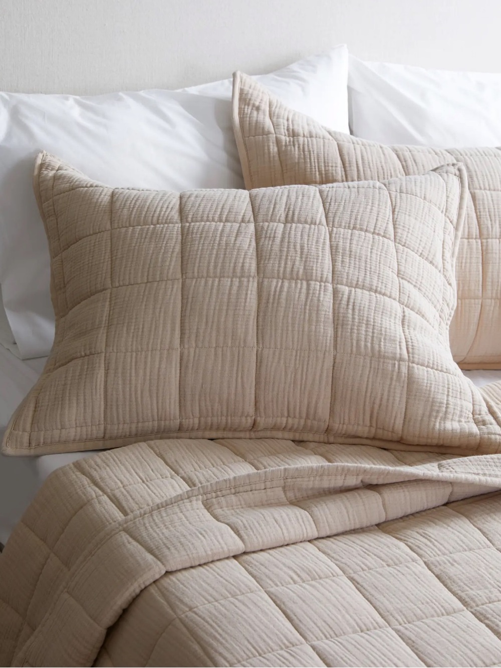 NWOT Quince Dune (sand/tan) Organic Cotton Gauze Box Quilt Shams!